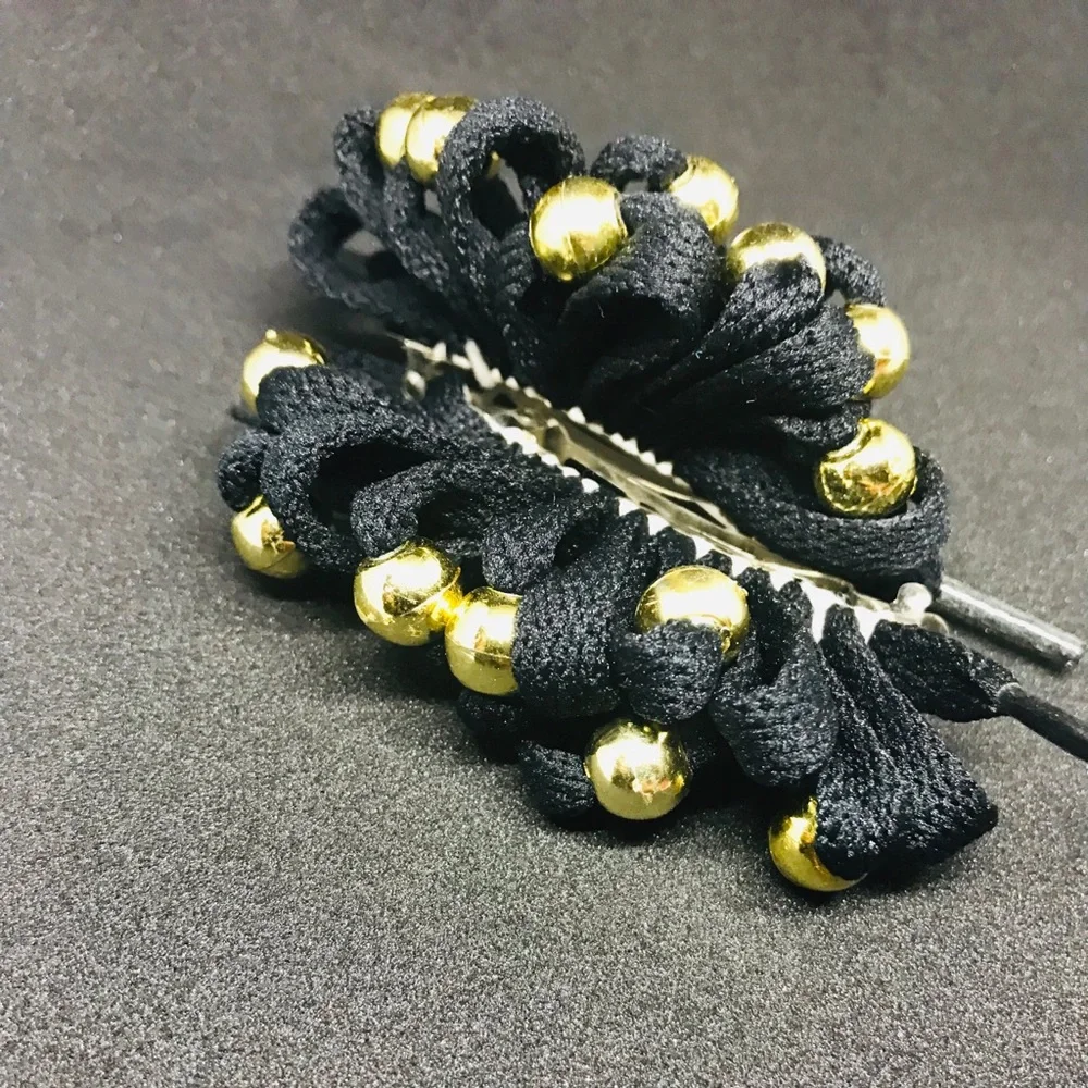 Vintage Black Deadstock ShoeString ShoeLace Bow Clips rare true vintage last one